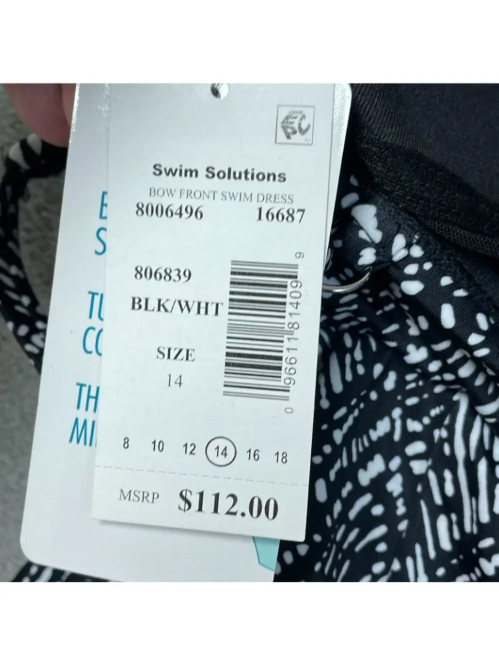 Swim Solutions Women's 14 Swim Dress Black & White e1375 - Picture 5 of 9